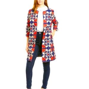 J. McLaughlin Fall orange Navy blue Floral Patterned open Coat